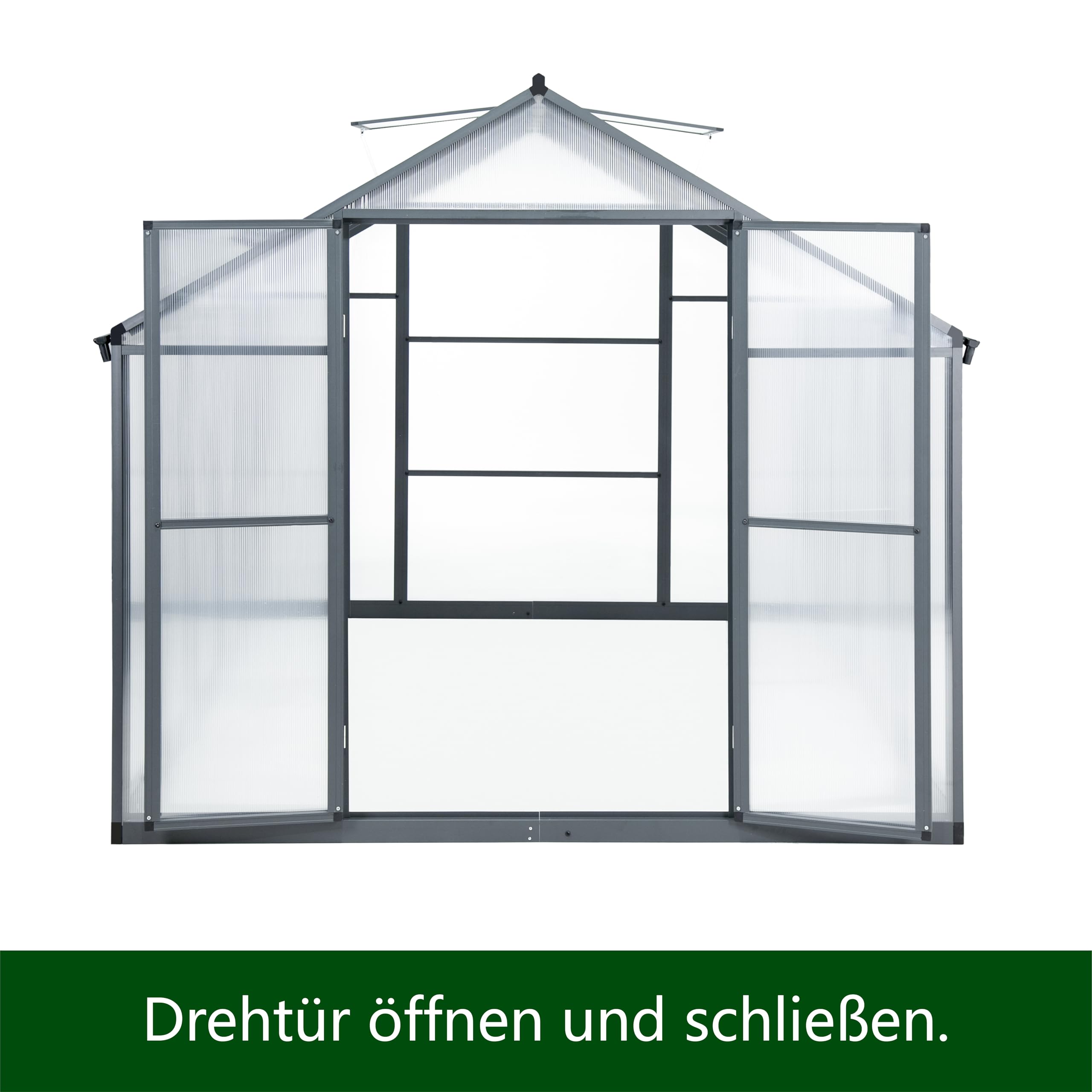 Gewächshaus Aluminium mit 362 x 238cm Fundament 4mm Platten gartengewächshäuser groß Treibhaus Winterfest Frühbeet Aufzucht 14,03m³ Doppeltür Grau