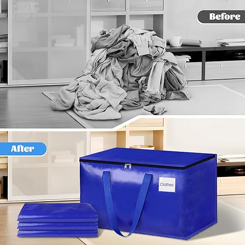 Miniatura 5 de SpaceHacks Paquete de 2 bolsas de mudanza resistentes de 93L, cajas de mudanza con asas reforzadas y cremalleras de alta calidad, bolsas de