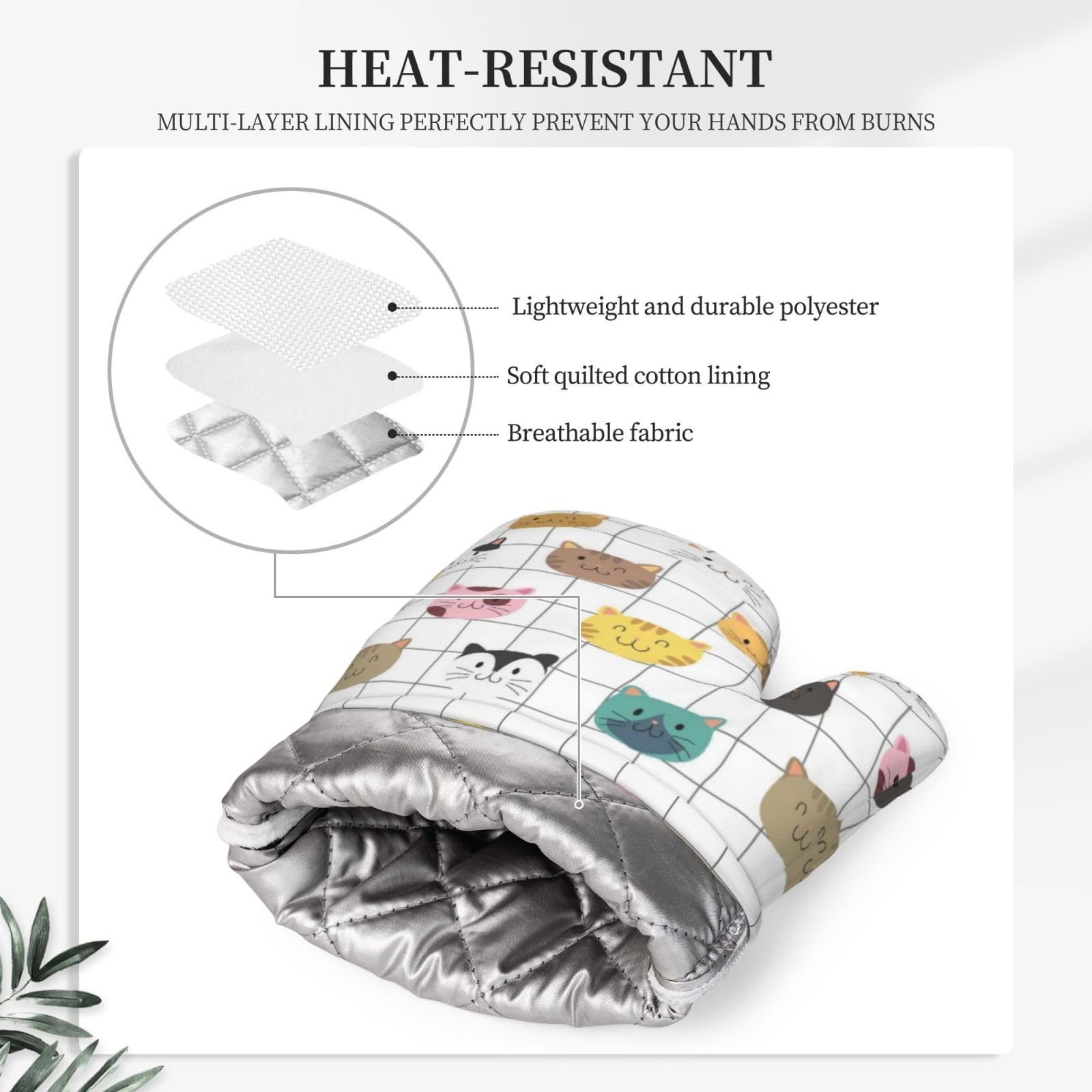 Lot de 4 maniques et maniques en forme de chats mignons - Motif animaux colorés - Résistants à la chaleur - Rustiques - Pour cuisine, pâtisserie, grillades, barbecue