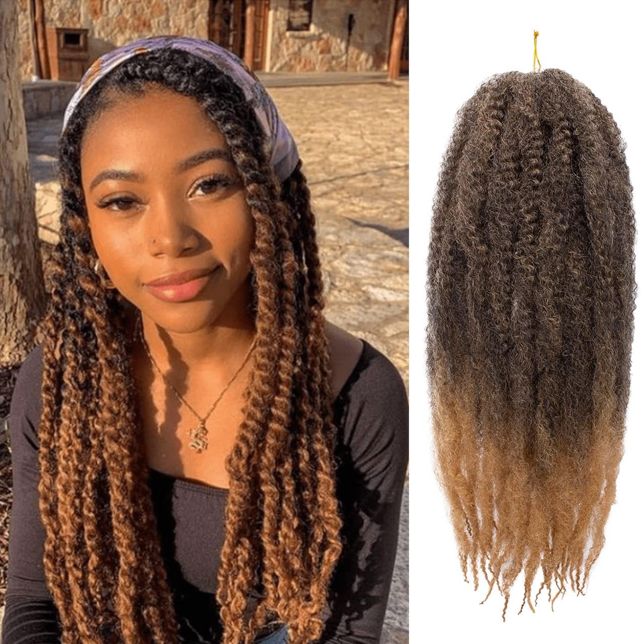 - ZRQ 8 Packs 18 Inch Marley Hair Braiding Twists Hair, Ombre Afro Kinky Marley Twists Crochet Braid Hair, Soft Curly Twist Hair For Faux Locs(T27#,8 Packs)
