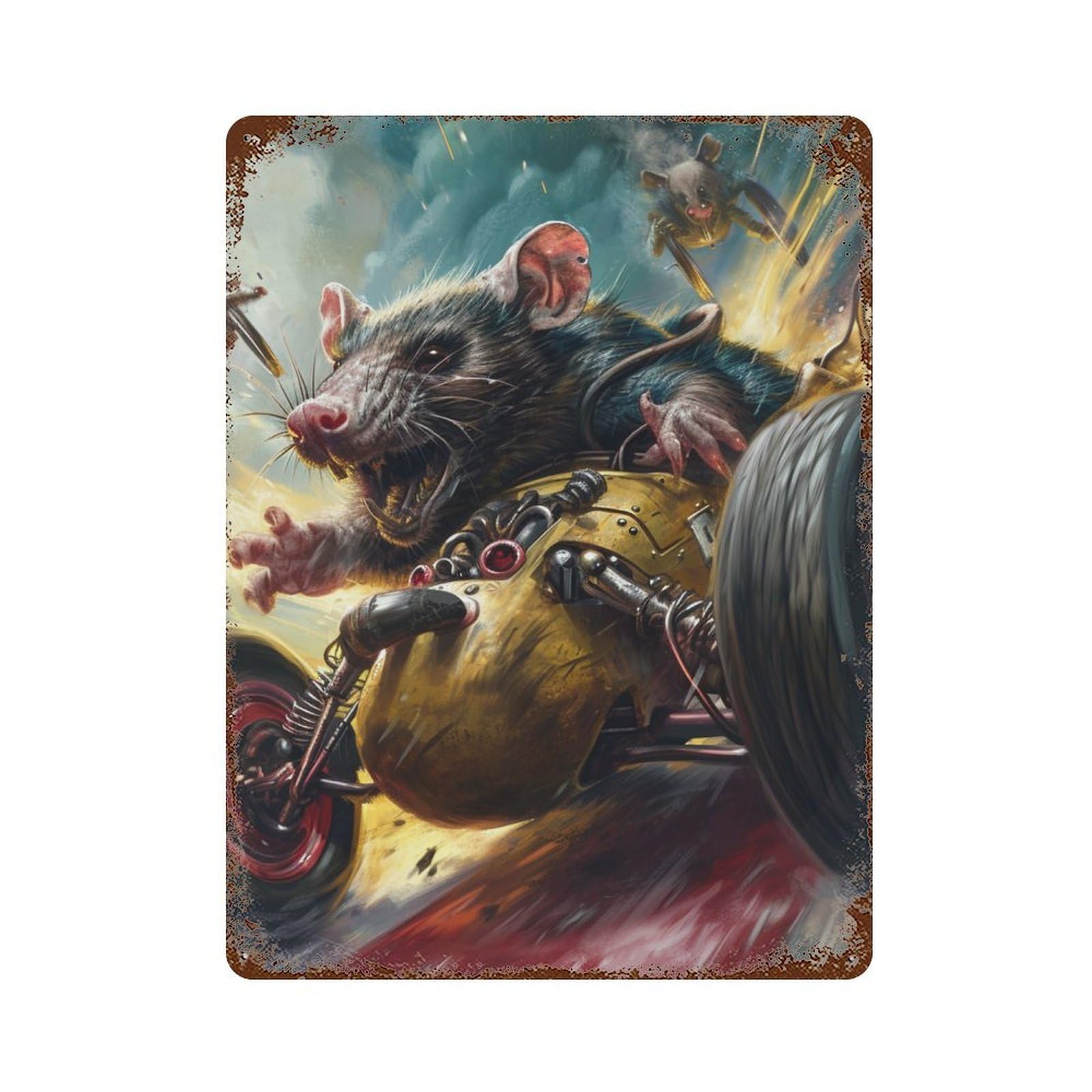 Rat Racing Adventure Rusty Metal Tin Sign 15.7"x11.8", Ideal for Office, Studio And Wall Decor