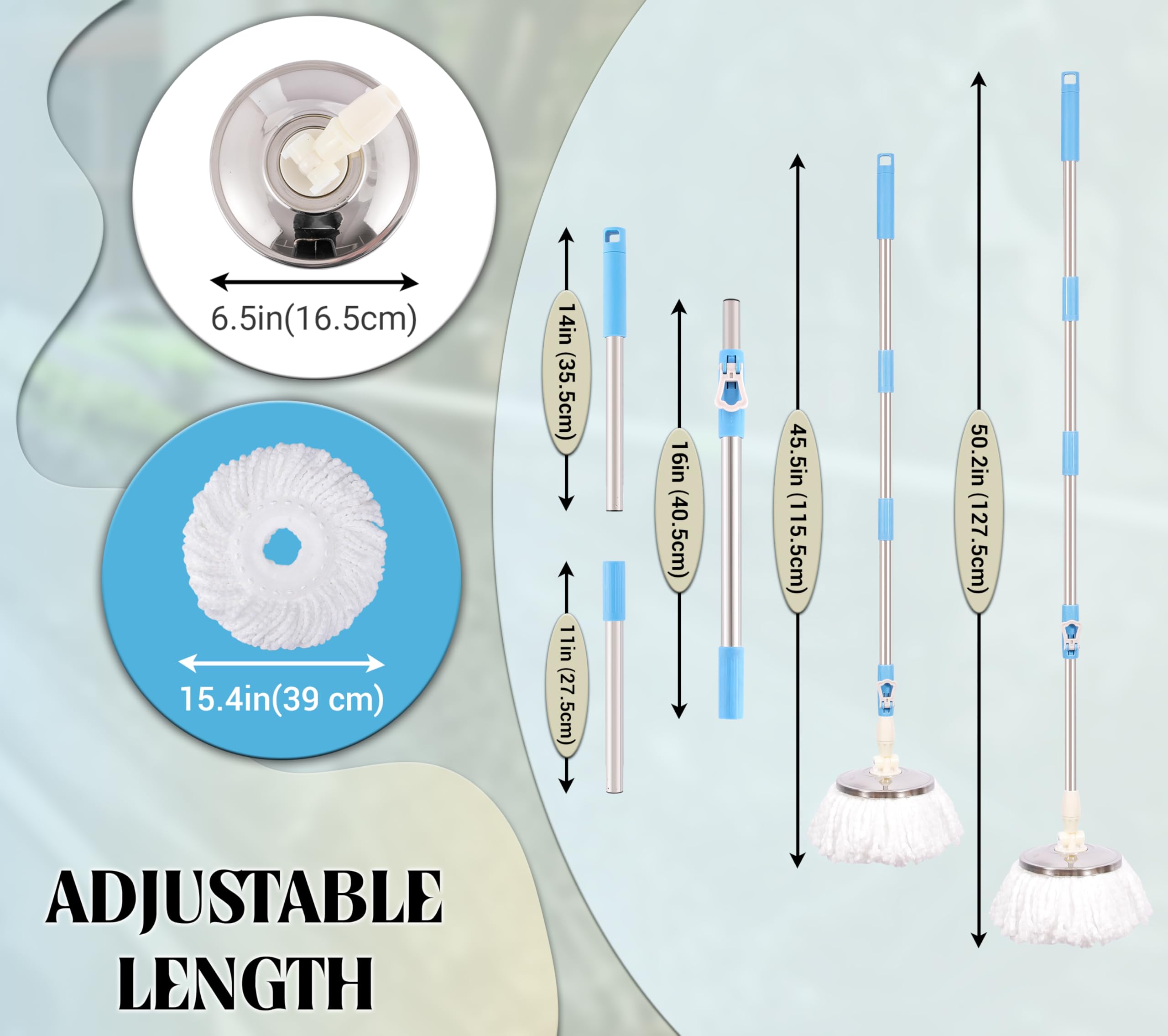 ARSUK Mop 360° Obrotowy – Regulowany Teleskopowy Uchwyt 127 cm ze Stali Nierdzewnej – 2 Wkłady Mikrofibrowe – Idealny do Paneli, Płytek i Drewna