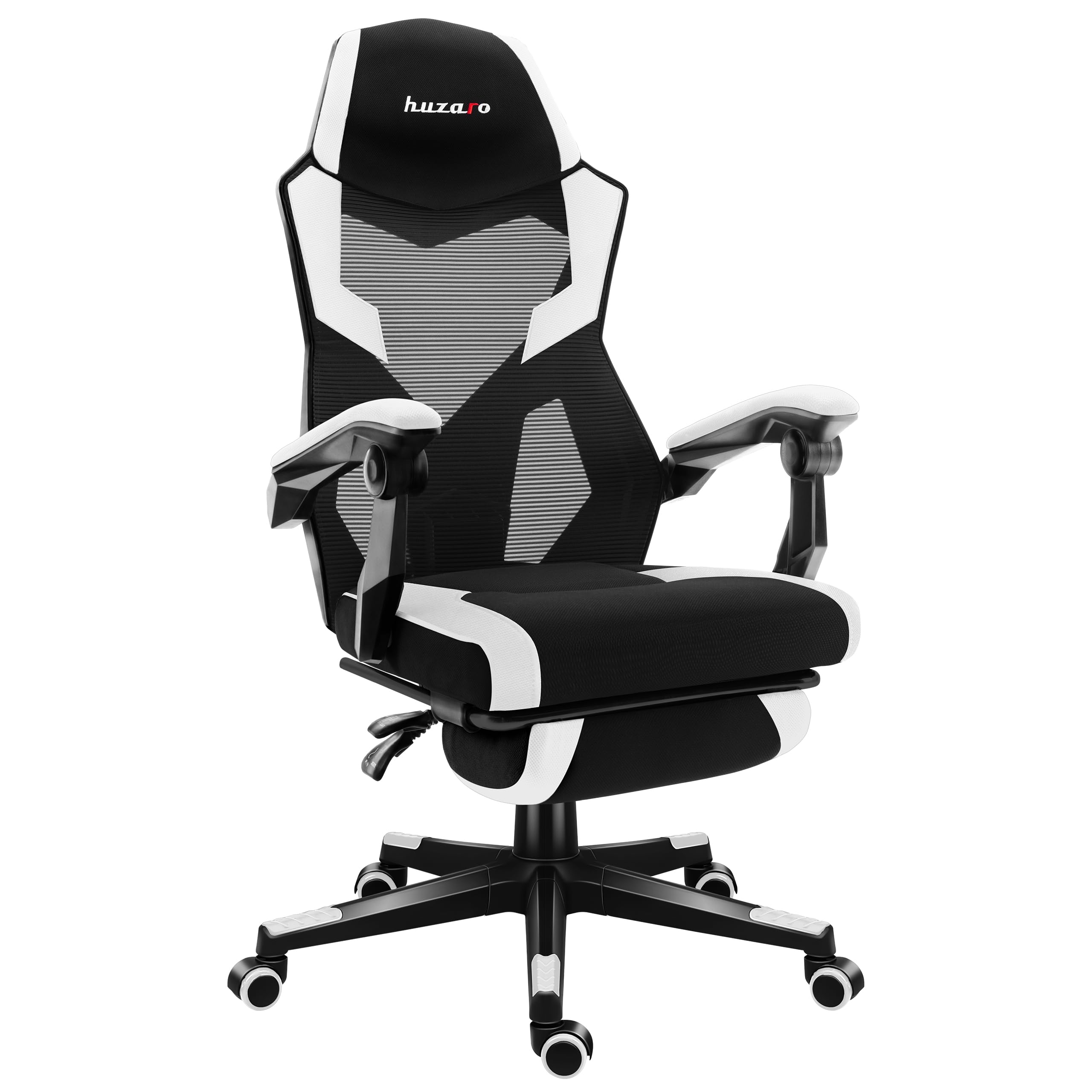 huzaro Combat 3.1 krzesło biurowe dla graczy, ergonomiczne krzesło z podnóżkiem, regulowane oparcie 135°, oddychająca siatka, obciążenie do 150 kg, ciche kółka, kolor biały