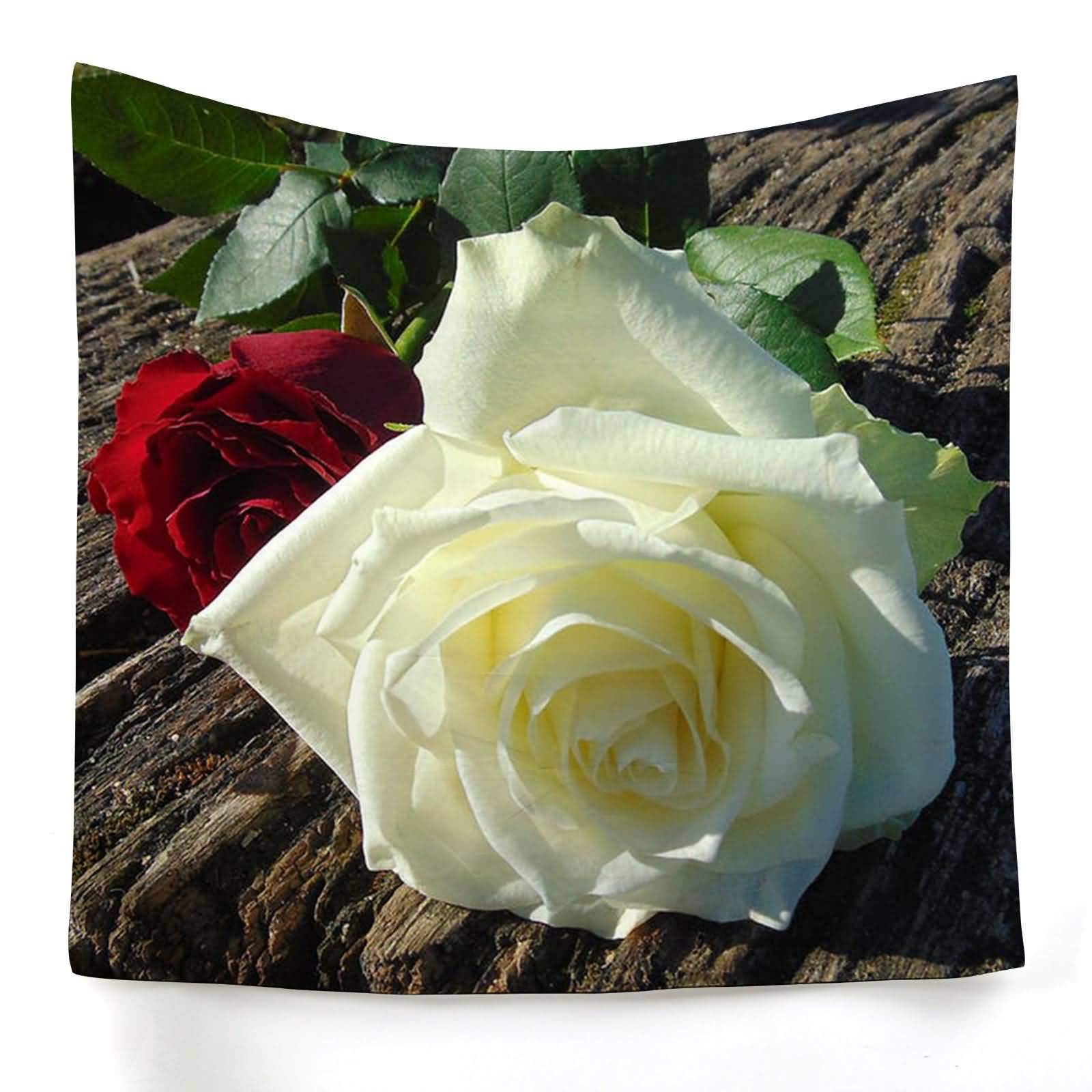 Tapisserie murale toile imprimé mode rouge et blanc avec roses élégantes 150x150cm