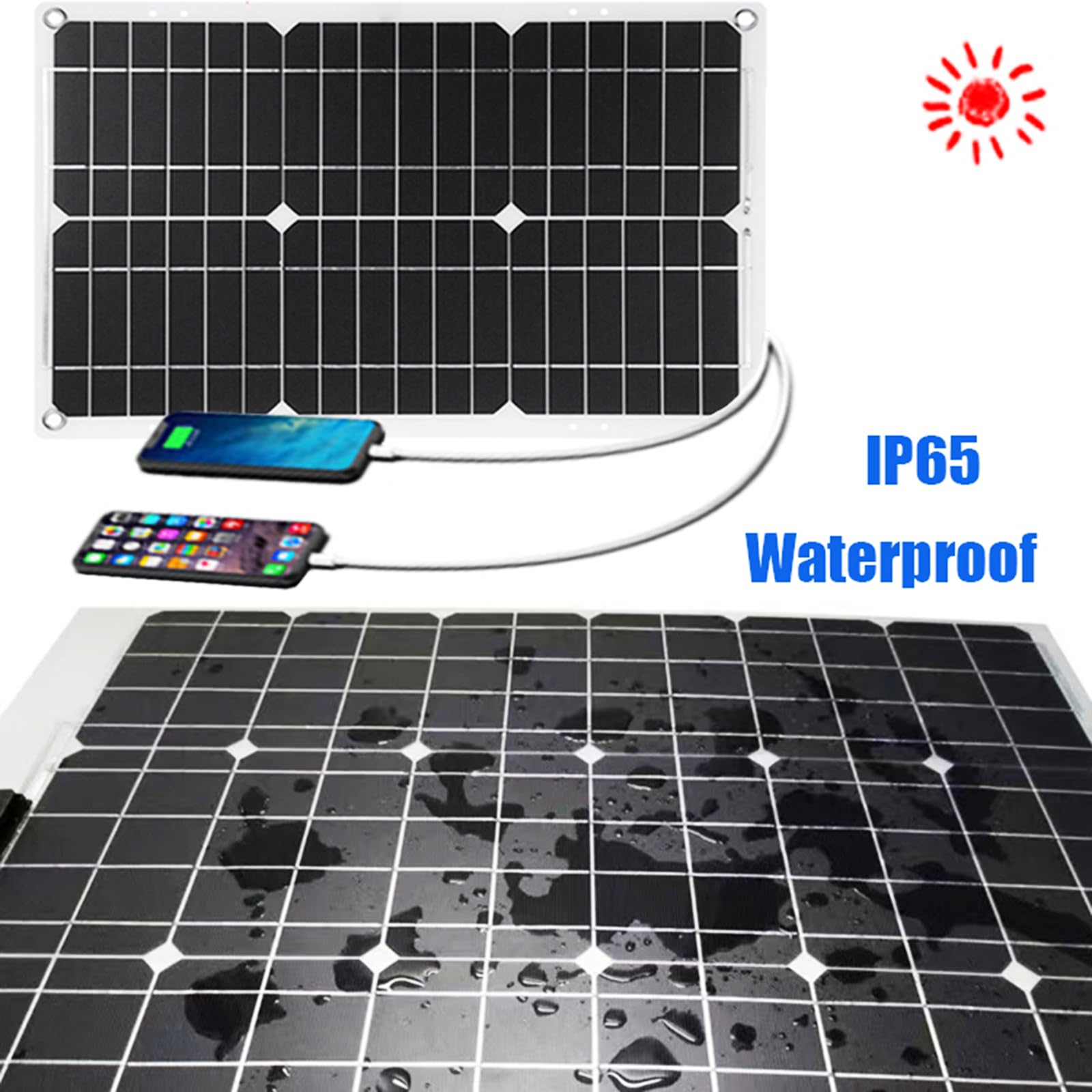 Kit de inicio de panel solar de 18 W y 12 V for autocaravanas, camping y actividades al aire libre con inversor de 4000 W y controlador de carga de 30 A.(Black)