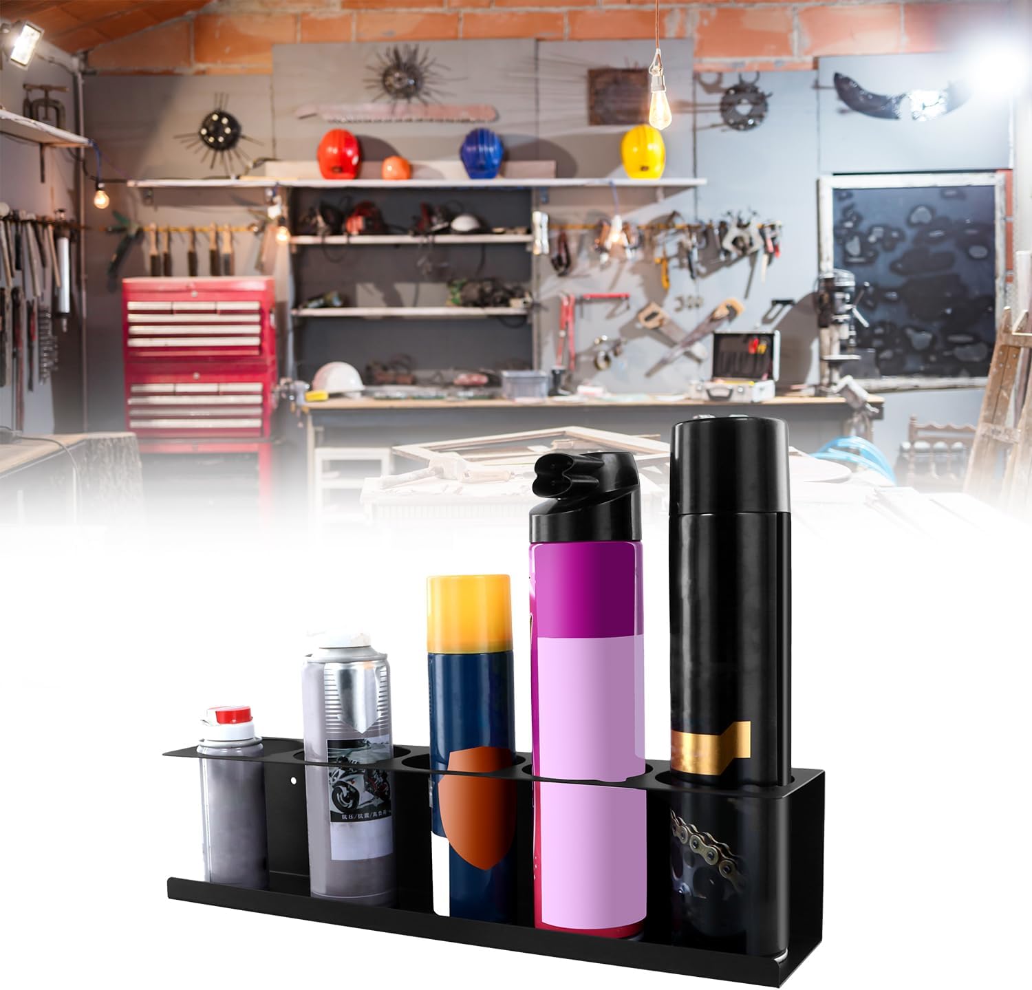 QWORK Heavy-Duty Aerosol Spray Can Holder Rack Organizer, Steel, Powder-Coated, Holds 20 Cans, 4 Pcs, Multipurpose Wall, Toolbox, Cart Mount, No Assembly Required