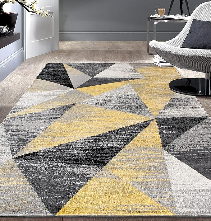 Tapis chambre anti-glisse doux moderne jaune géométrique 160x230