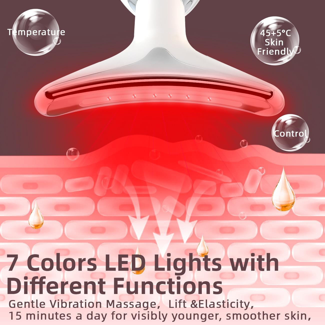 Red Light Therapy Facial Massager & Sculpting Device, Portable 7-Color LED Skin Care Tool 490nm 525nm 630nm for Face and Neck, Reducing Double Chin for Women and Man