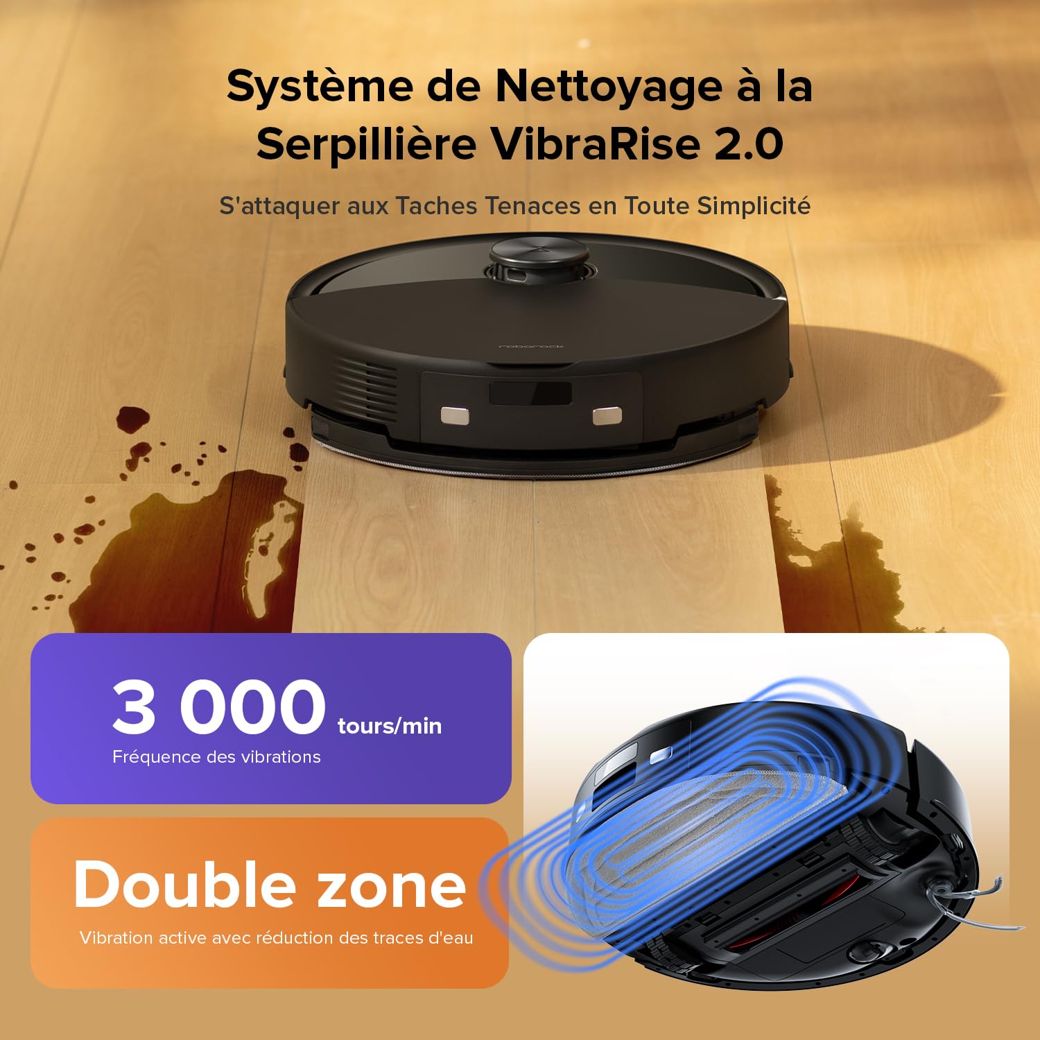 roborock Q10 S5 Robot Aspirateur Laveur, 10000 Pa Aspiration, Double Anti-emmêlement, Système VibraRise 2.0, Levage des Serpillères de 8 mm, Navigation PreciSense LiDAR, Évitement d'obstacles, APP