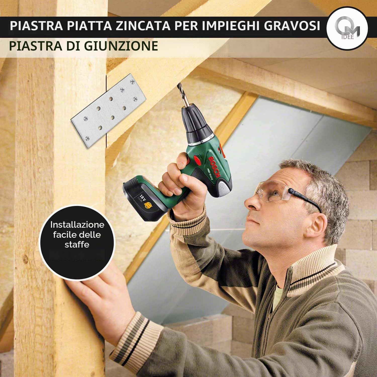 10 x Piastre forate (100 x 40 x 2) Piastra di fissaggio, Connettore per legno, Lastrina di giunzione piatta, Piastra di montaggio zincata in acciaio