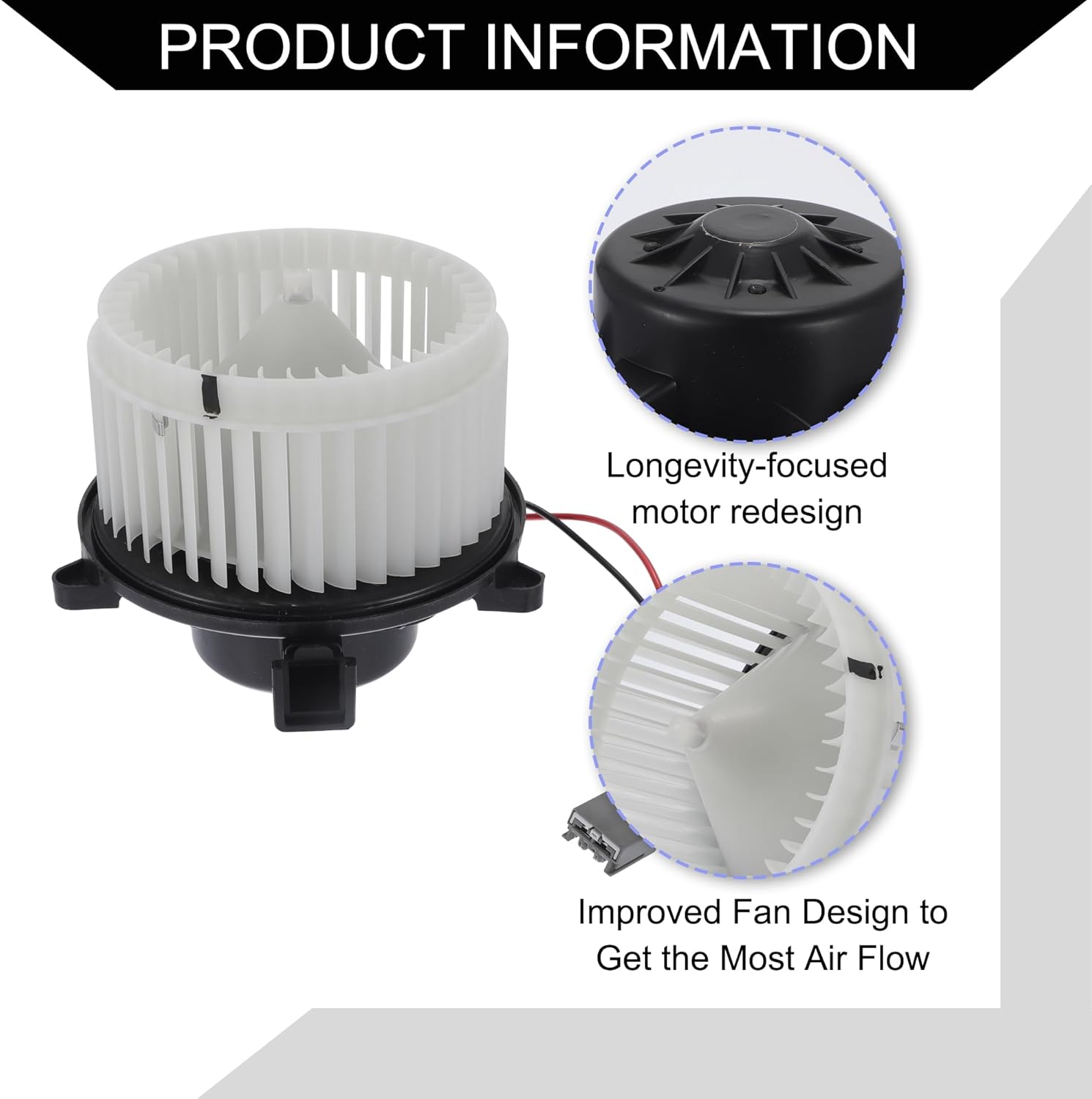 No.22954786 HVAC Heater Blower Motor Assembly for Buick Verano/Inner/Durable Metal Plastic/ 1 Pc Black White