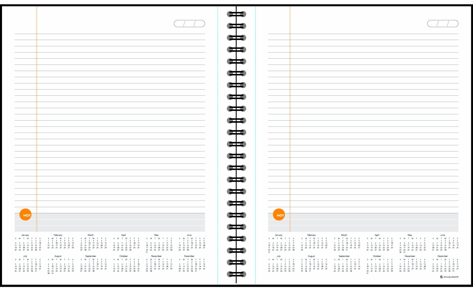 planification sur L"Ordinateur portable avec calendrier de référence, Noir, 9 1/5,1 x 27,9 cm