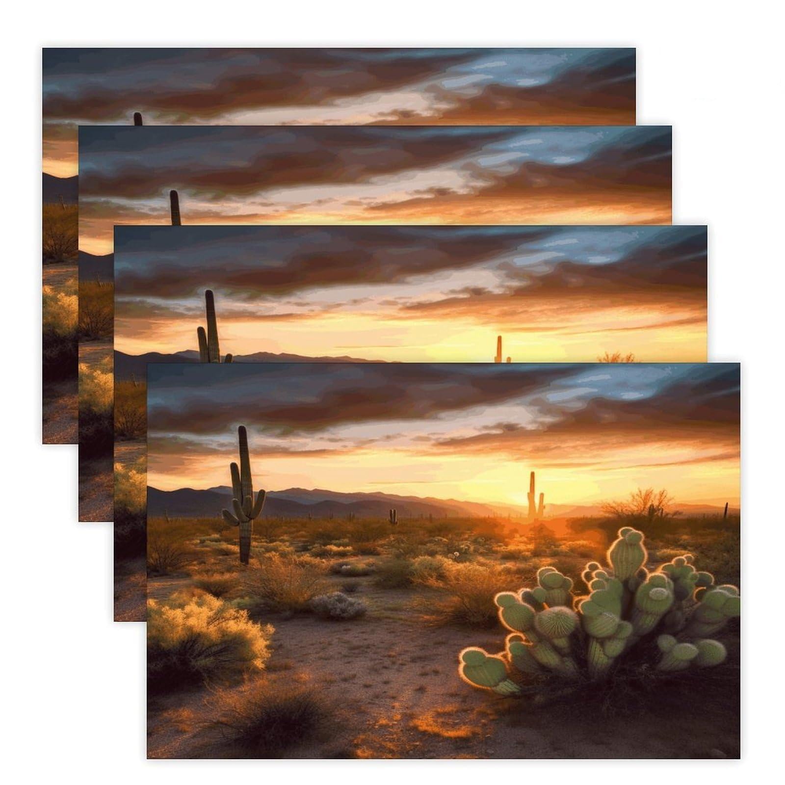 Cactus Desert Sunset Placemats Heat Resistant Non-Slip Place Mats Washable Wipeable Table Mat Kitchen Dining Table Decoration Placemats Indoor Outdoor Place Mats 17.7’’×11.8’’