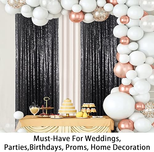 Miniatura 5 de Cortinas negras de 4 x 8 pies, 2 paneles de cortinas de fondo brillantes con purpurina, telón de fondo de fotografía, tela de lentejuelas, panel de