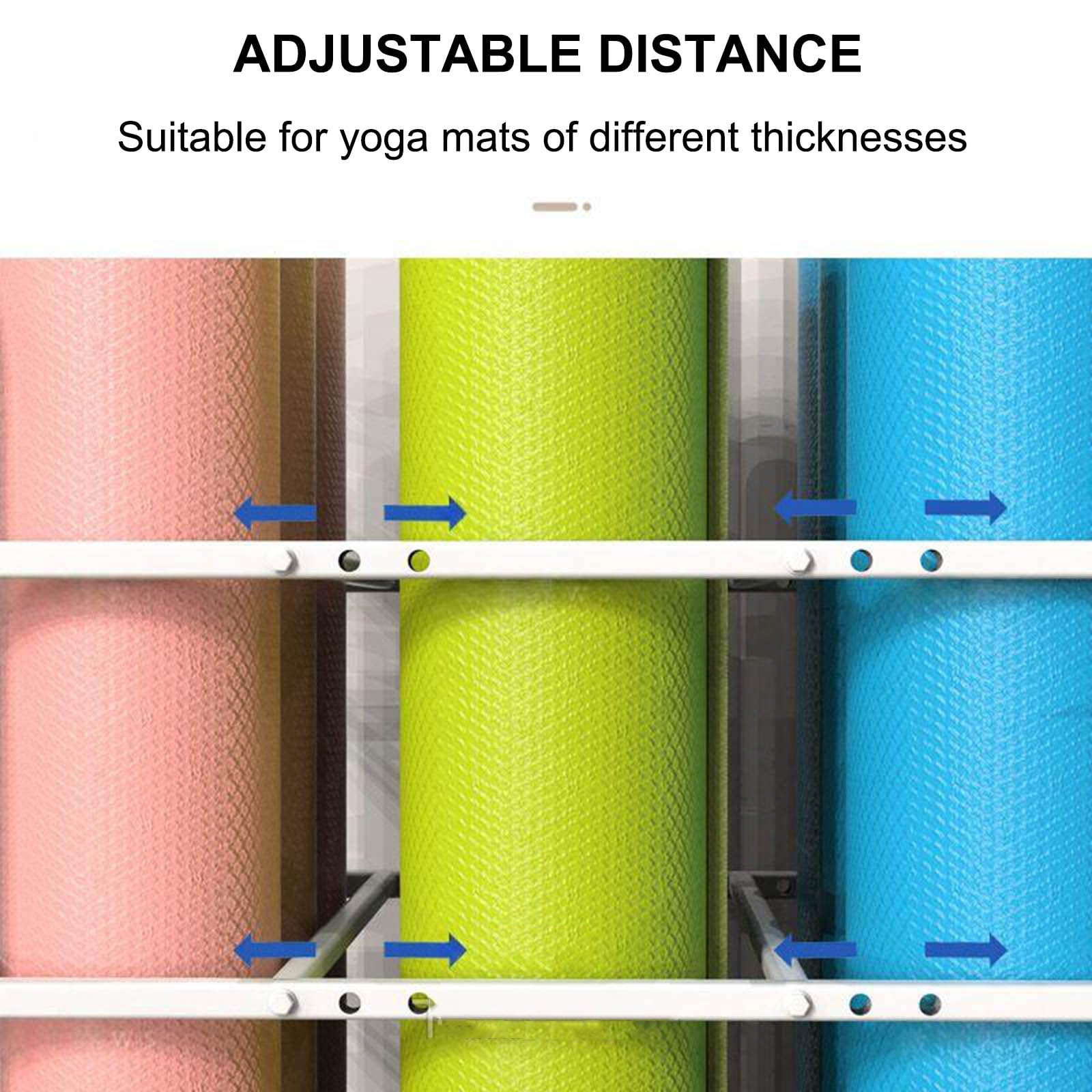 Cesta para esterilla de yoga con ruedas, organizador de metal para 9-14 tapetes y 30 bloques, estante móvil para estudio en casa