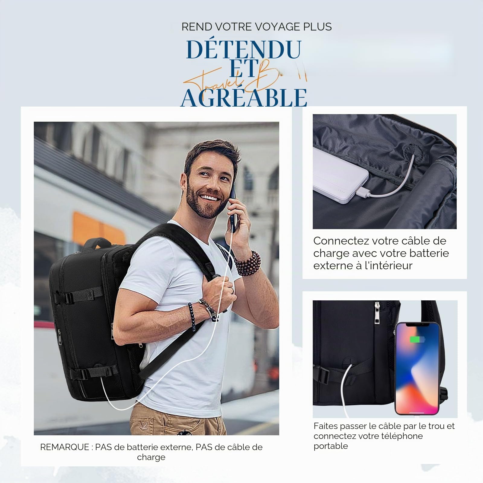 VMIKIV Sac a Dos Voyage Cabin Avion 40x30x20 pour Ryanair Bagages Cabine Sac de Voyage Femme 45x36x20 pour Easyjet avec Pochette Antivol Sac Cabine Avion 55x40x20 Sac à Dos Bag Main Homme