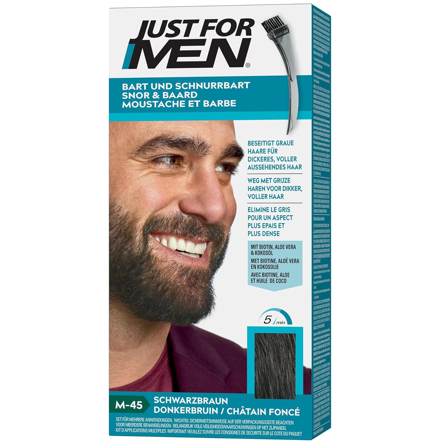 Just for men for Men Moustache and Beard Black Brown Colour, Eliminates Grey for a Thicker and Fuller Look M45