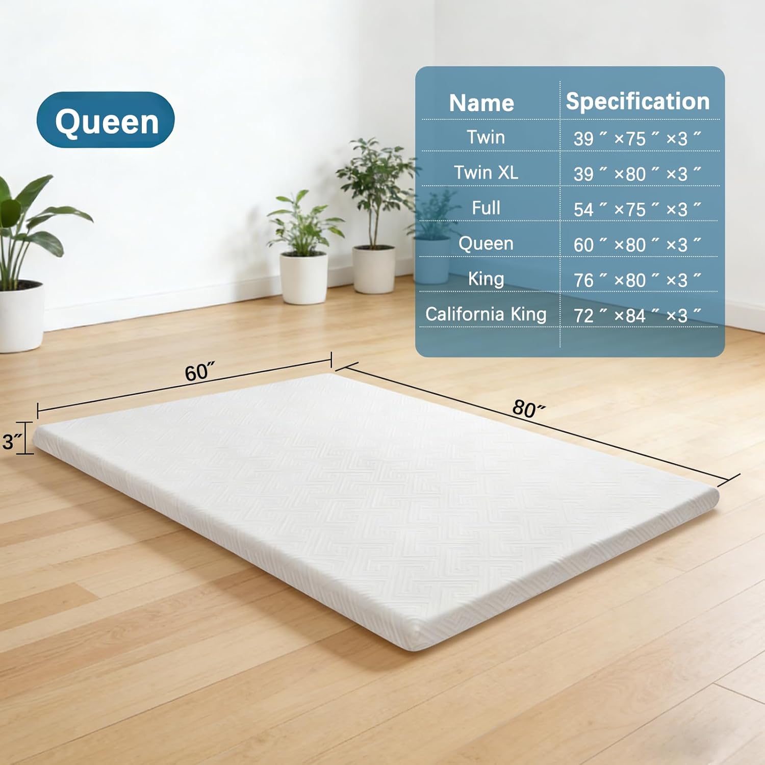 100% Waterproof Mattress Topper Queen Size Bed, 3 Inch Memory Foam Mattress Topper with Removable & Washable Cover, Soft Mattress Topper for Back Pain Relief High Density Foam