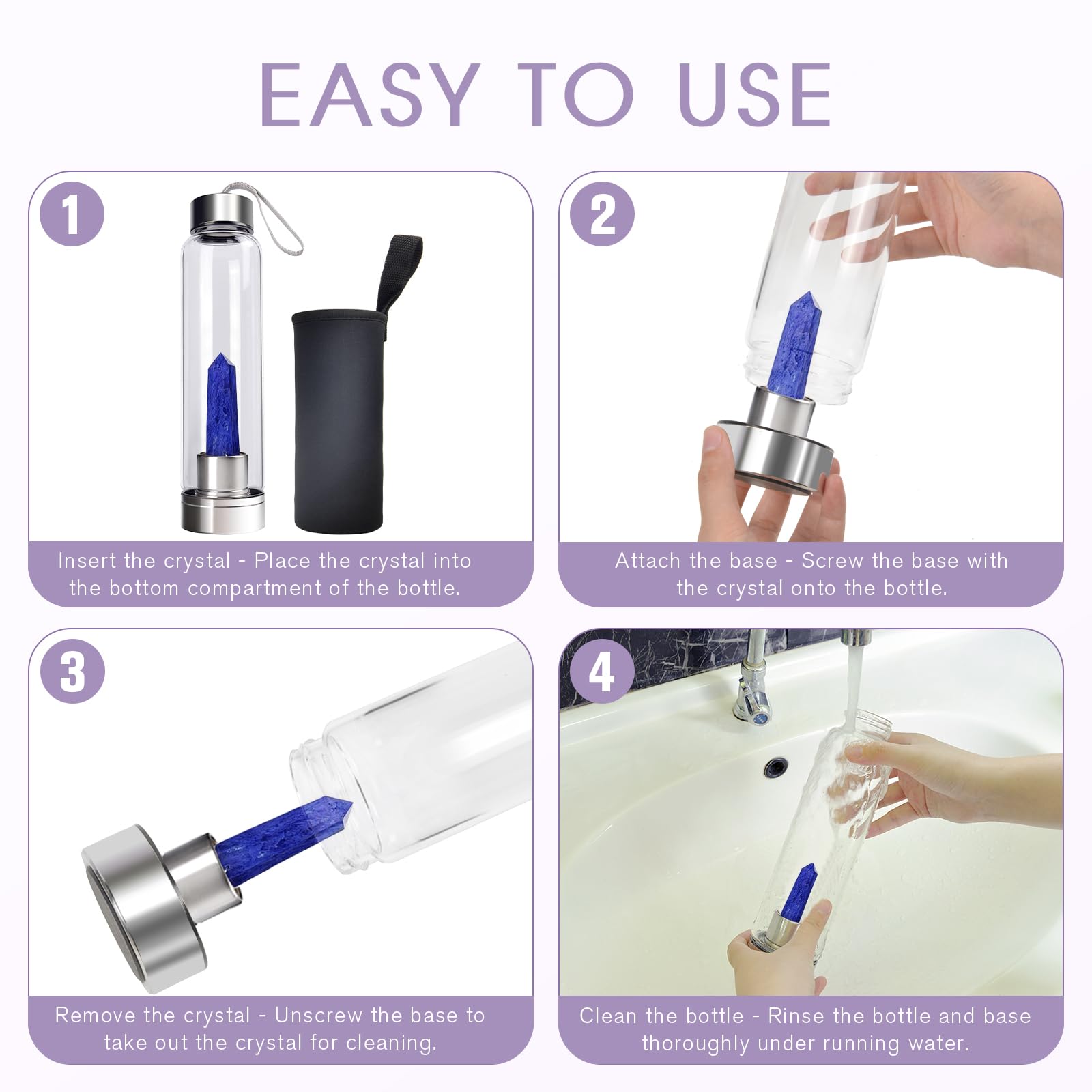 Amazon.com: ChezMax Crystal Glass Water Bottle, Glass Water Bottle