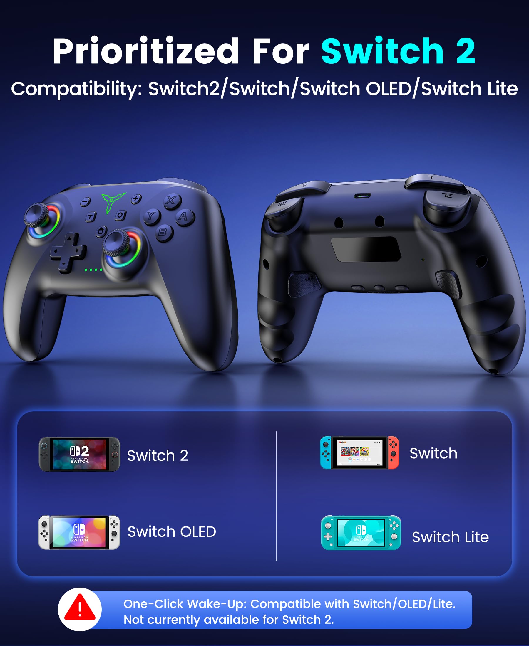 Switch 2 Controller per Nintendo Switch 2/Switch/OLED/Lite, Controller Switch Wireless con dock di ricarica, RGB Switch Pro Controller con effetto Hall, Macro, Turbo e vibrazione, nero