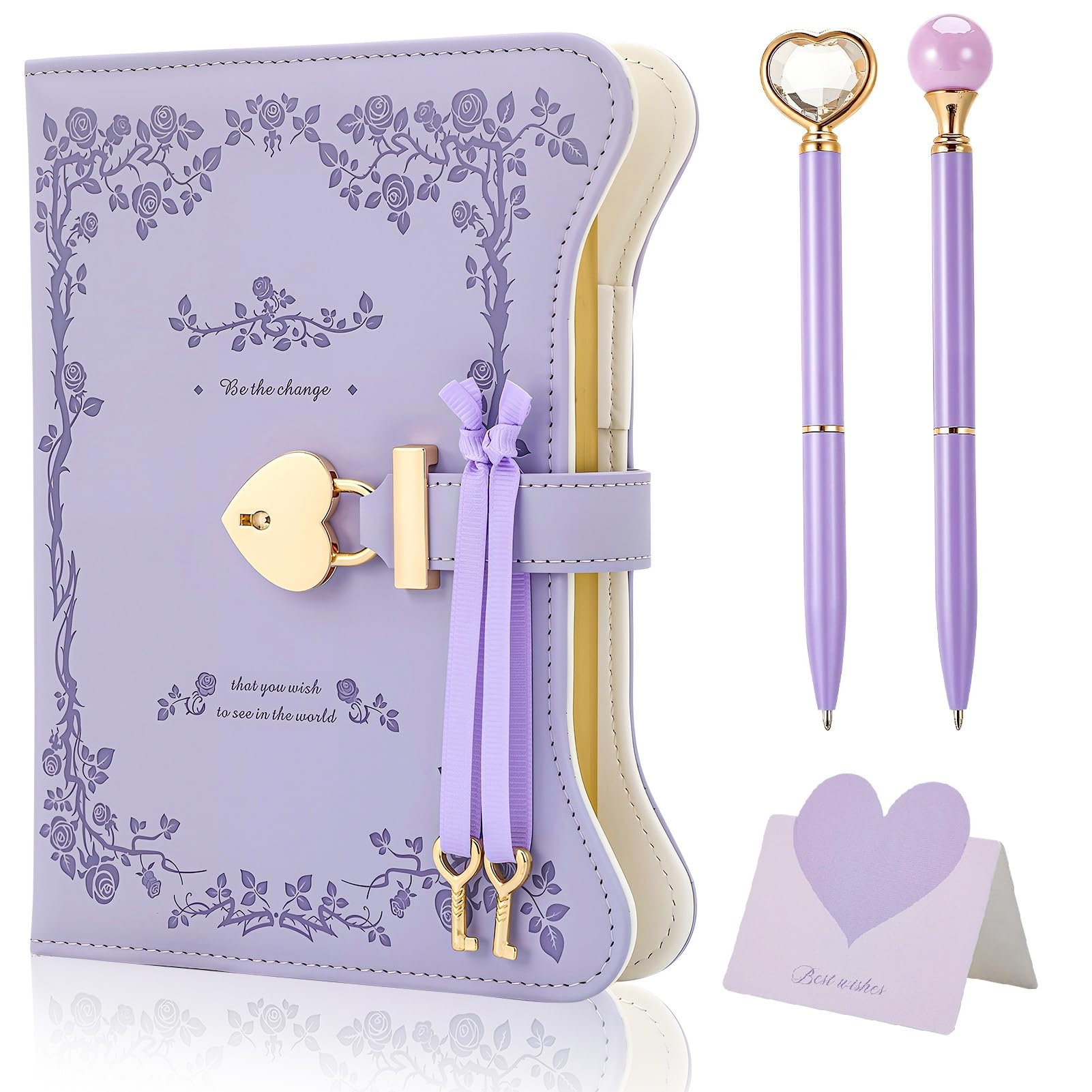 GSrenyu Diary with Lock for Girls Women, 360 Pages Secret Journal with Heart Lock and Keys, Pen and Gift Box, Cute Purple Journal Notebook Kit for Birthday Christmas Gifts for Girls Ages 8-14
