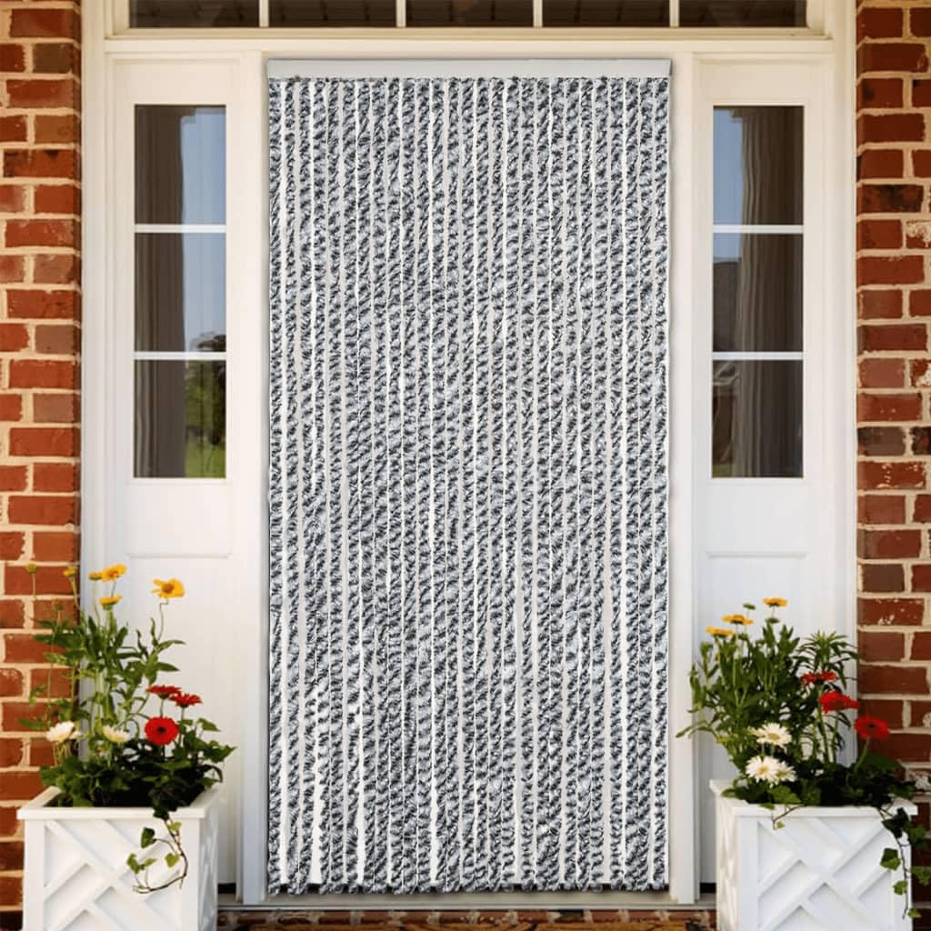 Générique Zasłona przeciw muchom Karawana z polipropylenu, szara, czarno-biała, 118 x 220 cm, blokada owadów, cicha, łatwa do czyszczenia, zapewnia prywatność i termoizolację