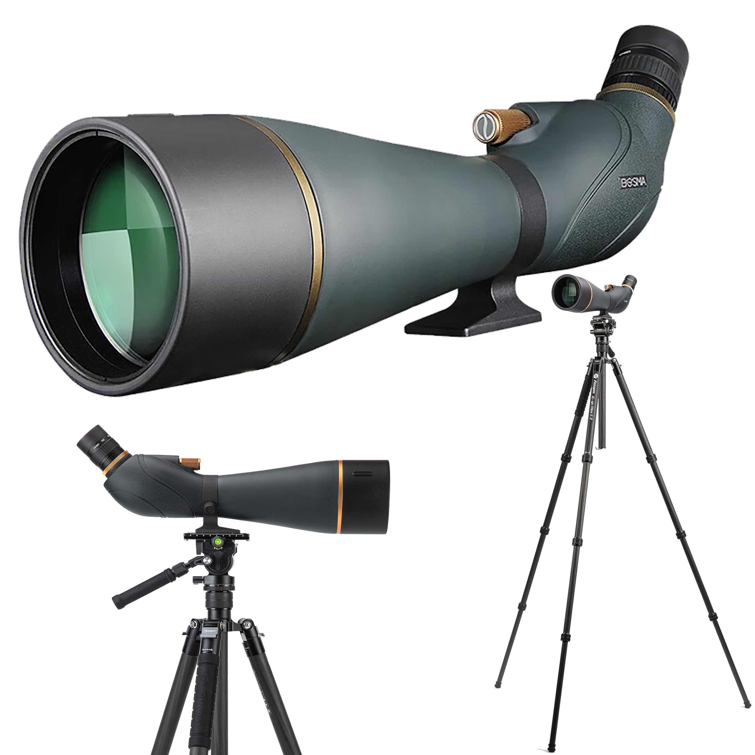 25-75x100 Spotting Scope for Bird Watching, Nitrogen-Filled, Dual Focus HD Optics, Low Light Night Vision, Carbon Fiber Tripod for Target Shooting, Wildlife Moon Viewing, Golden Hawk Pro