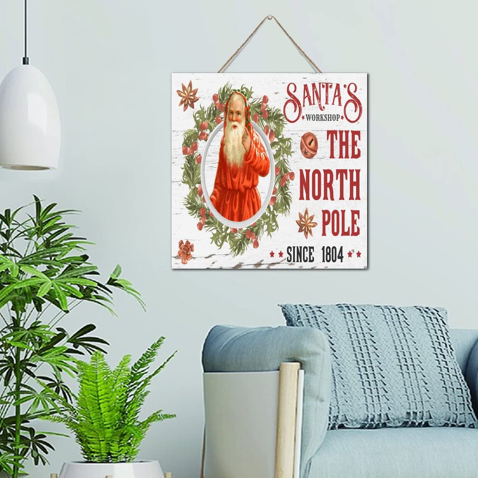 Plaque murale décorative Père Noël en bois 30,5 cm pour porche