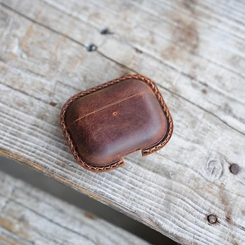 Miniatura 8 de JJNUSA Funda protectora de piel auténtica vintage envejecida para Airpods Pro 3 3ª generación (2025), funda protectora de carga inalámbrica
