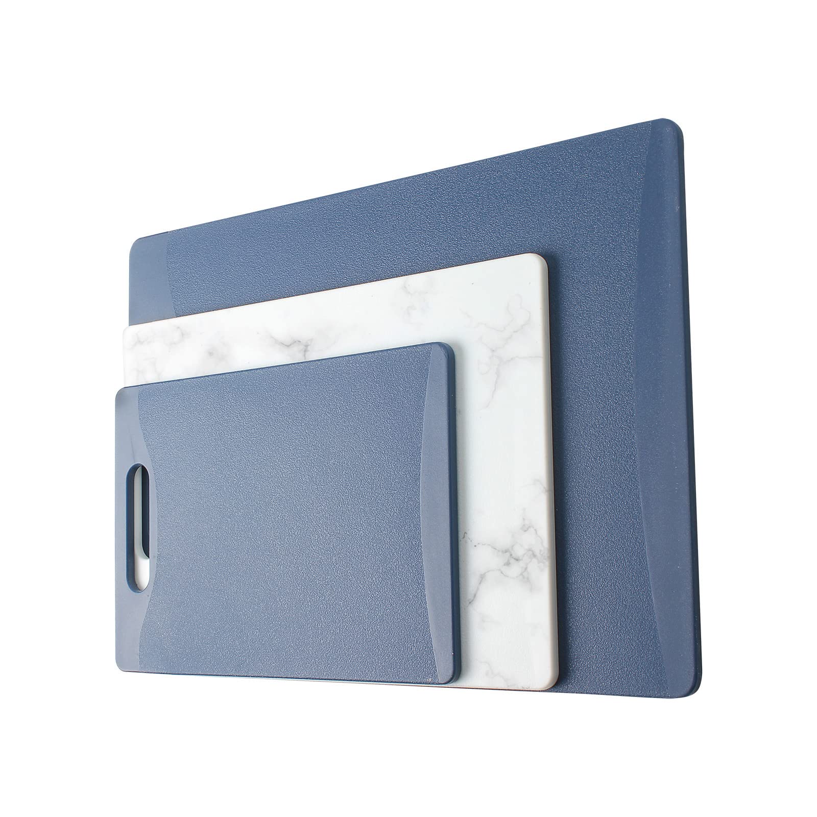 COOK WITH COLOR Non-Slip Cutting Board Set – Kitchen Essentials with Easy Grip Handle for Meat, Veggies, and Fruits, 3 Cutting Boards, Blue and White Marble