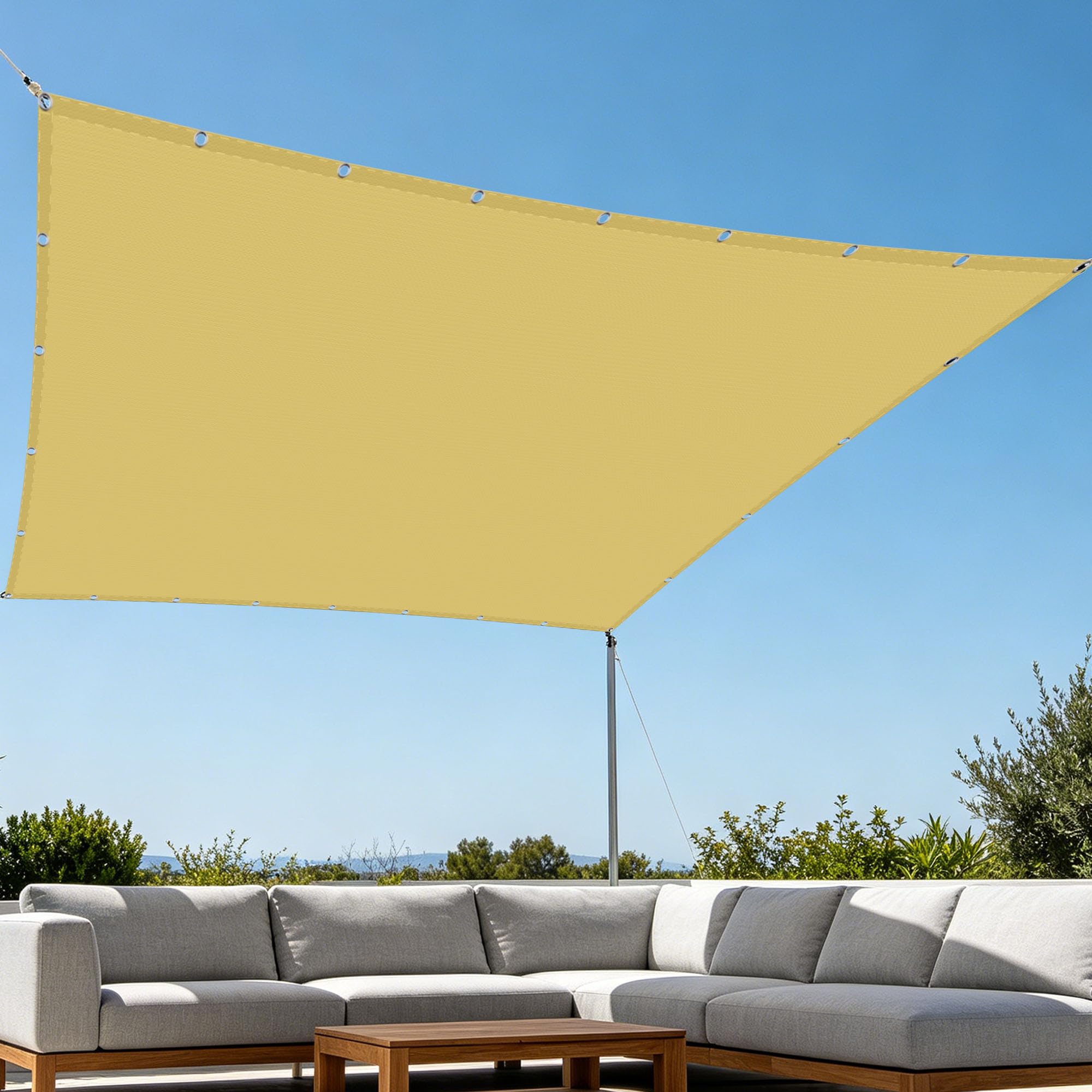 Voiles ombrages rectangulaire 8x9m imperméable jaune sable patio