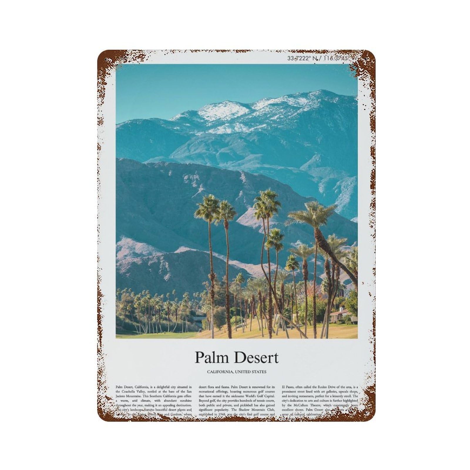 xiaoxiaoshen Palm Desert California, United States, USA City Scenery Wall Decor Art Metal Tin Poster Modern Home Decor Art Home Bar Shop Decorations Vintage Sign 40x30cm