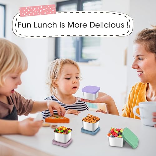 Miniatura 5 de Haldane Paquete de 4 recipientes de acero inoxidable para niños, a prueba de fugas, almacenamiento de alimentos para bebés, contenedores Bento