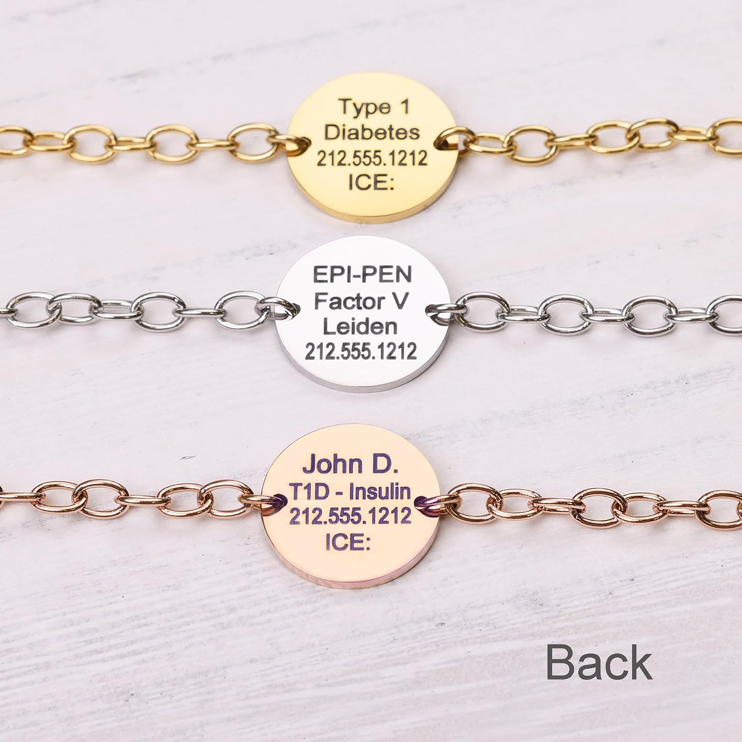 Medical ID Bracelet for Women, Stylish Adjustable Customized Med Alert Jewelry, 18k Gold Rose Silver, Personalized Engraving, Hypoallergenic, Waterproof, Includes Gift Box & Medic ID Wallet Card