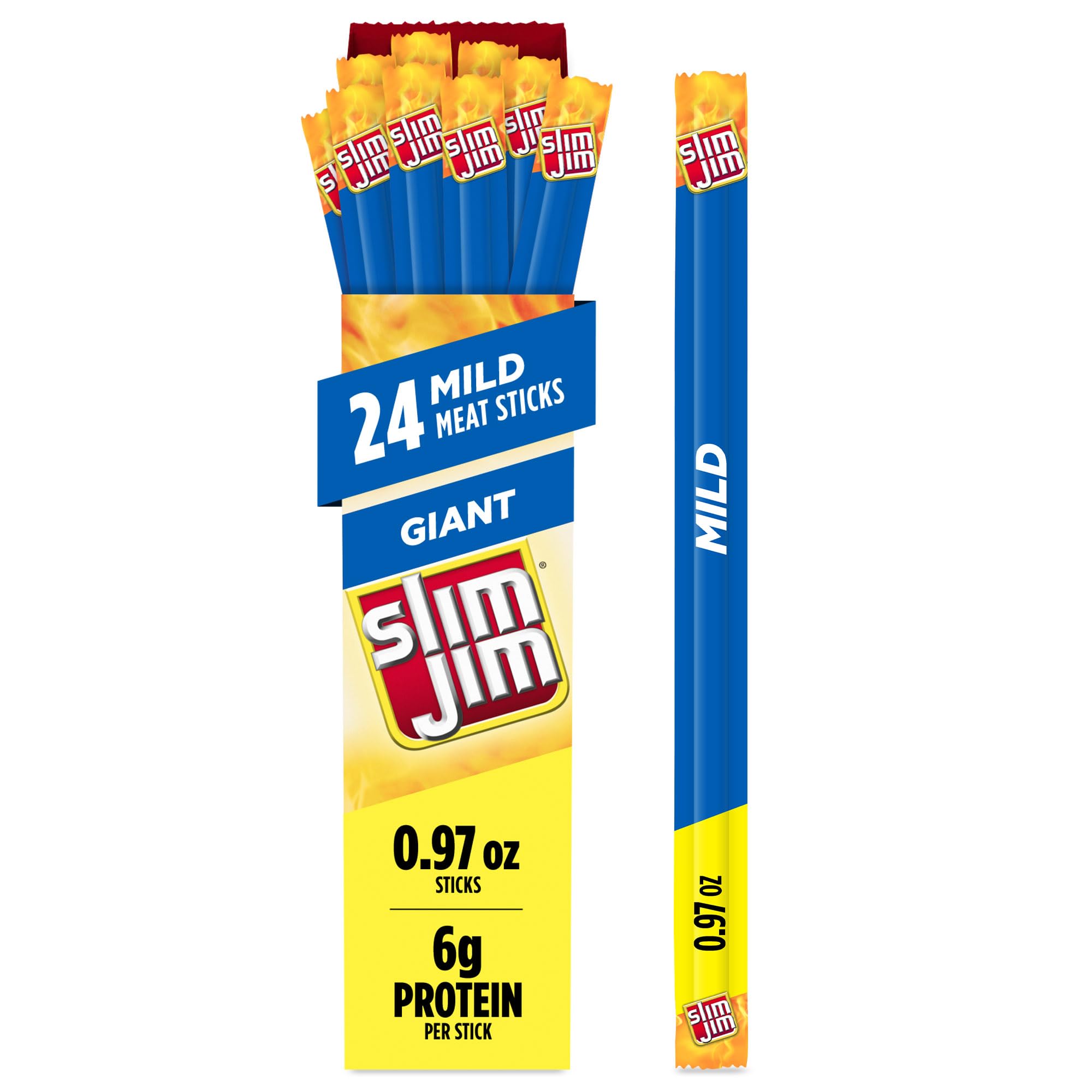 Slim Jim Giant Smoked Meat Sticks, Mild Flavor, 6g Protein Per Stick, 0.97 oz. (24 Count)