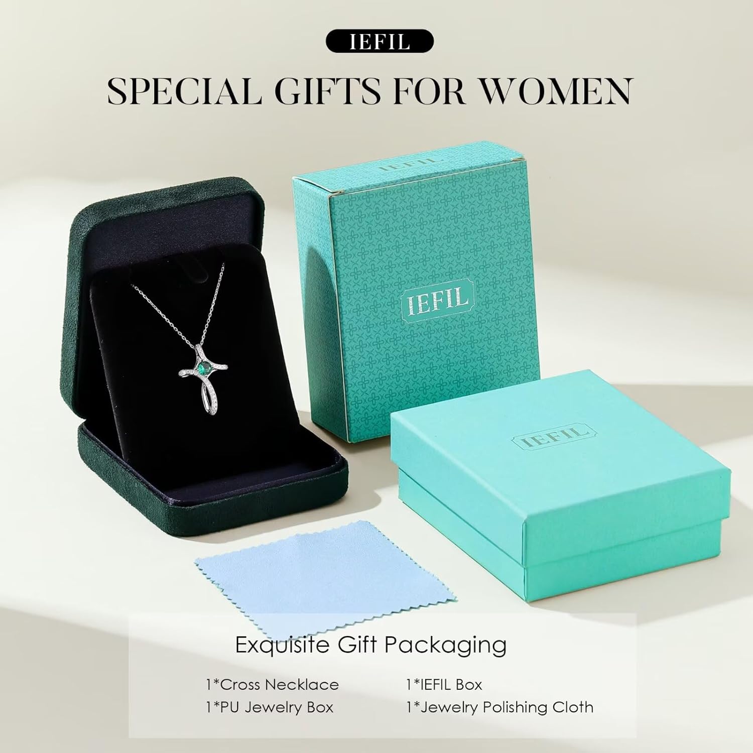 Iefil Cross Necklaces for Women - 925 Sterling Silver Cross Birthstone Necklace, Jewelry Gifts for Women Wife Mom Girlfriend - Image 6