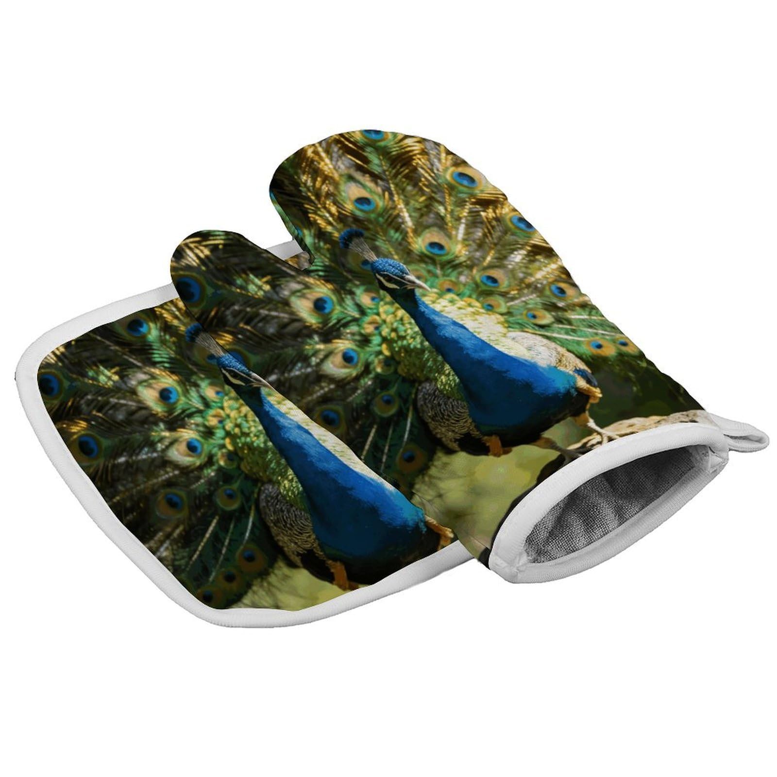 Fodpand Style Beautiful Peacock With Colorful Feathers Oven Mitt Set With Lanyard, Cooking Mitt, Protective Thermal Insulation,Kitchen Mitt For Baking, Cooking, Grilling, Microwave