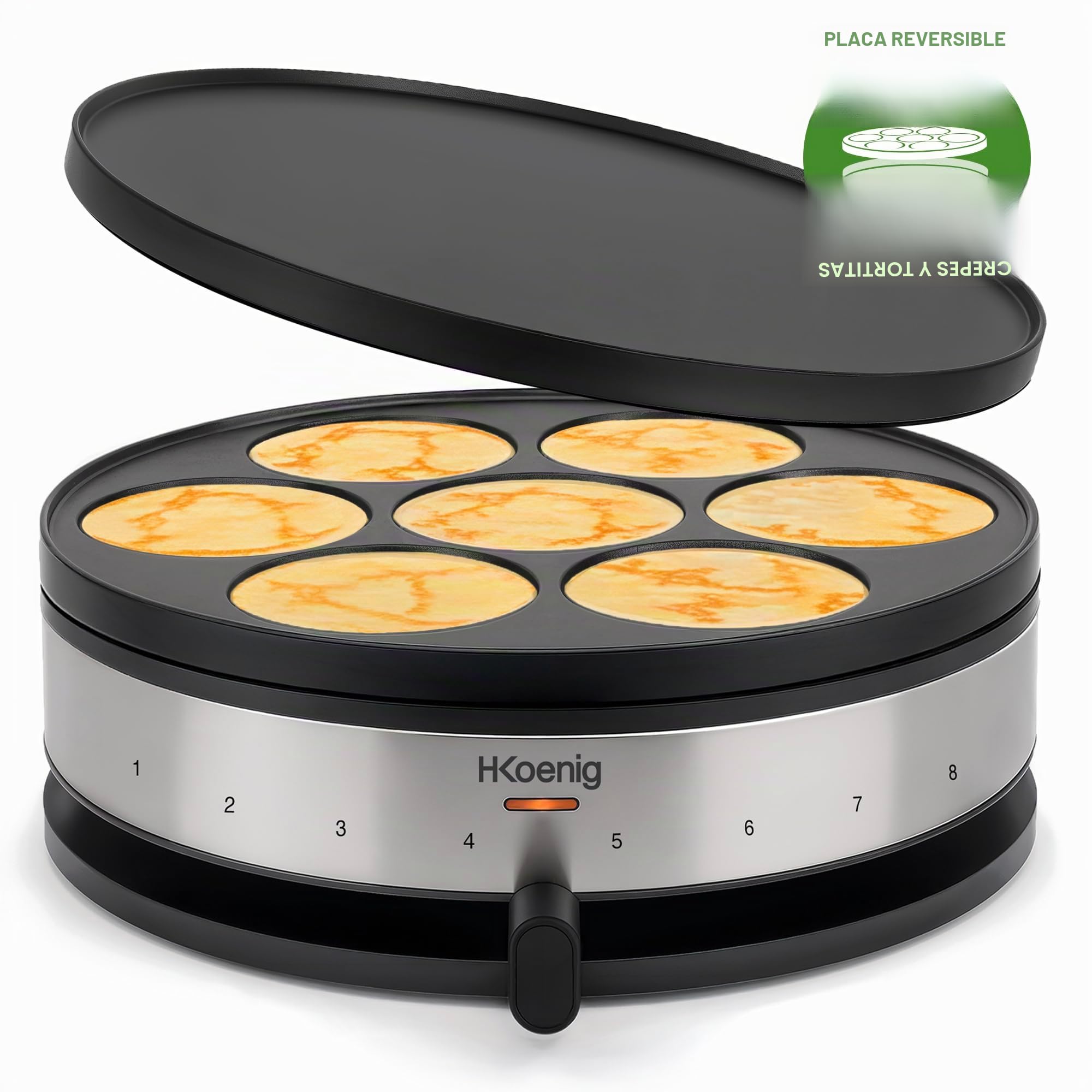 H.Koenig Crepera eléctrica KREP56, Crepera 2 en 1, Planchas reversibles, Crepe Party, Crepes y Mini crepes, Termostato regulable 230°, Planchas antiadherentes 33 cm y 10cm, 1500W