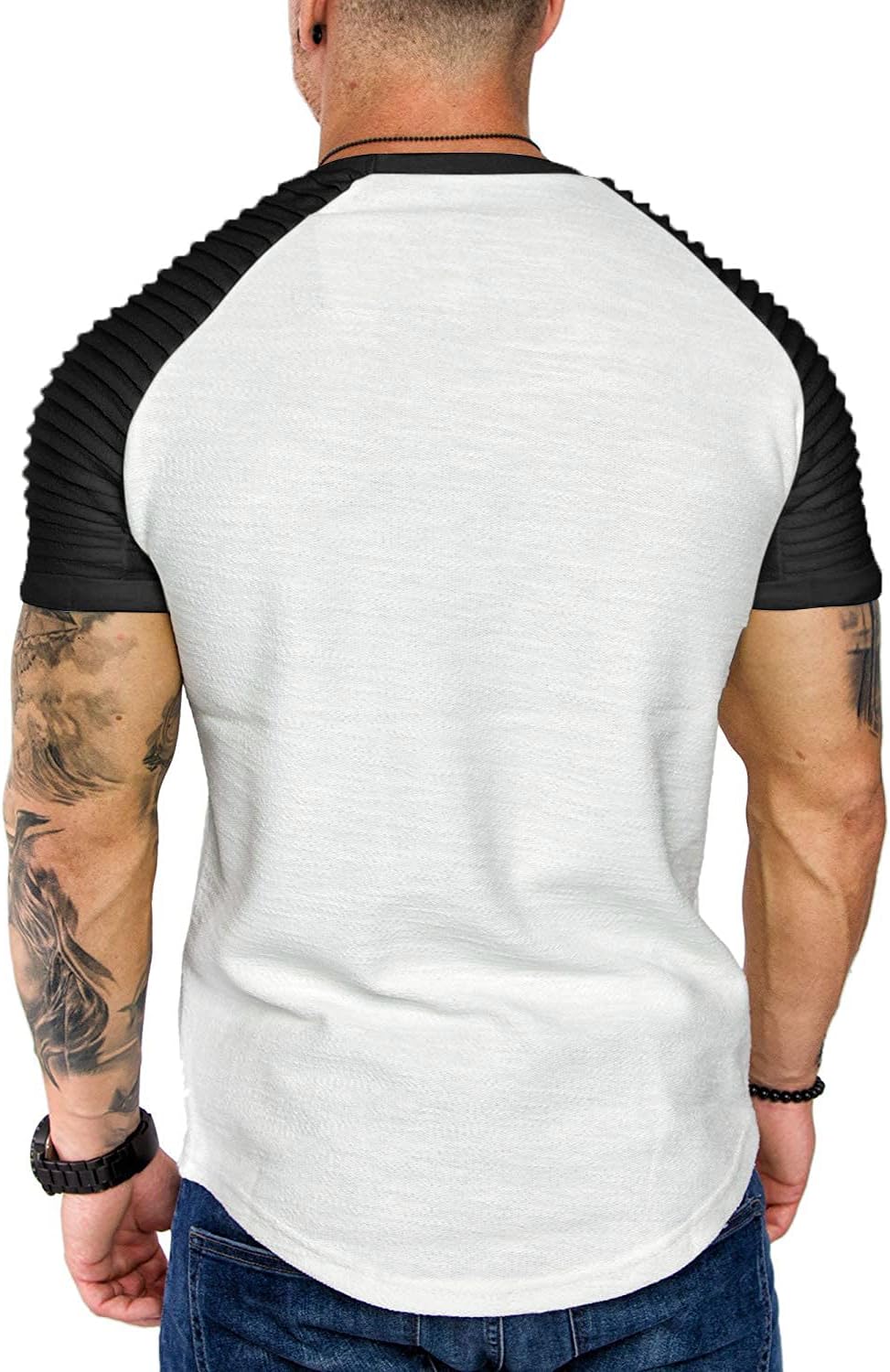 COOFANDY Men's Muscle T-Shirt Pleated Raglan Sleeve Bodybuilding Gym Tee Short Sleeve Fashion Workout Shirts Hipster Shirt - Image 4