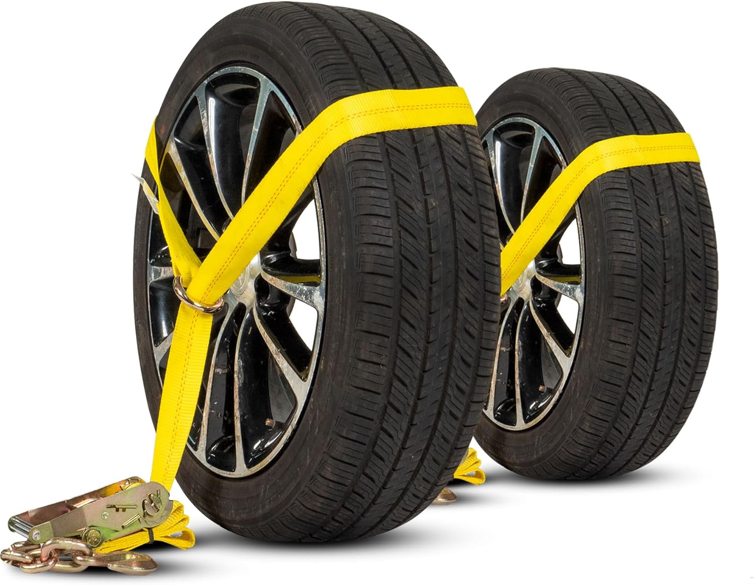 US Cargo Control Side Mount Wheel Net with Ratchet and Chain Extension, Easy to Use Wheel Strap for Vehicle Tie Down Applications, Working Load Limit of 3,333 Pounds, 2 Pack