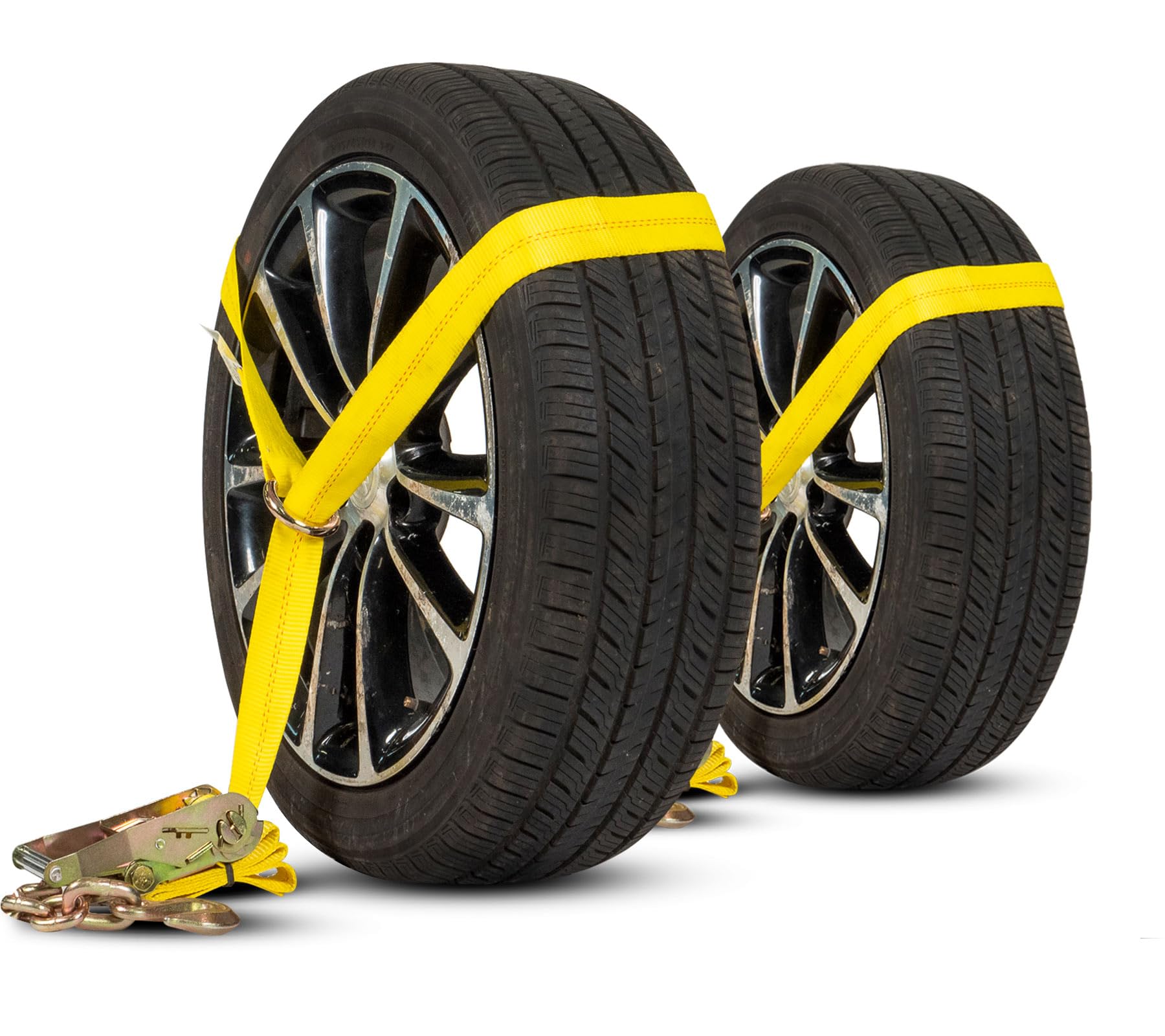 US Cargo Control Side Mount Wheel Net with Ratchet and Chain Extension, Easy to Use Wheel Strap for Vehicle Tie Down Applications, Working Load Limit of 3,333 Pounds, 2 Pack