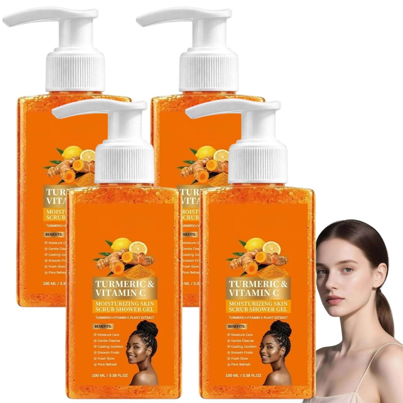 Gel doccia esfoliante alla curcuma, vitamina C e arancia, con particelle esfolianti di cacao, gel doccia idratante e nutriente per la pulizia quotidiana, gel detergente per il corpo contro le macchie