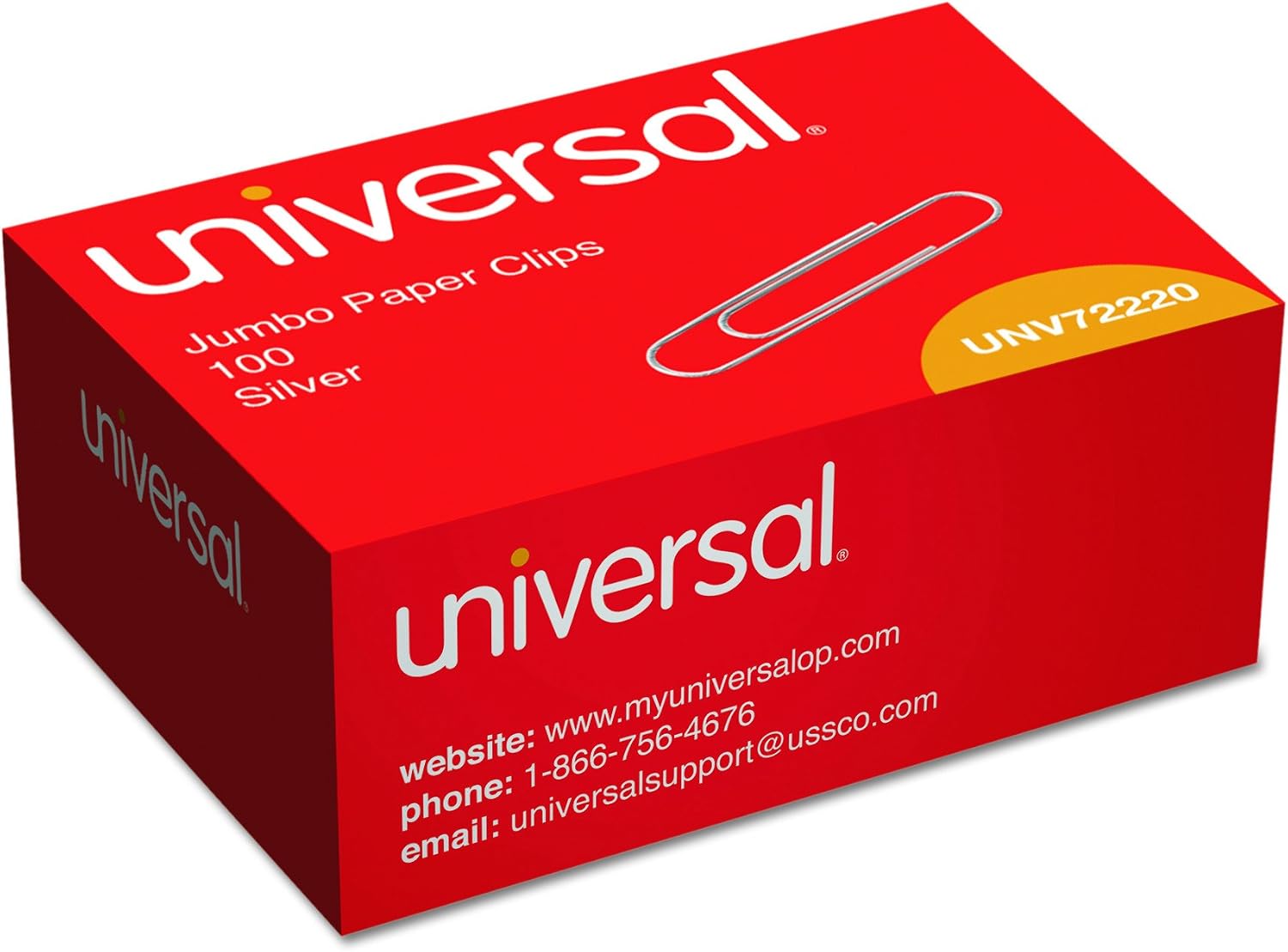 Universal Smooth Paper Clips Wire Jumbo Silver 100/Box, 10 Boxes/Pack (UNV72220)