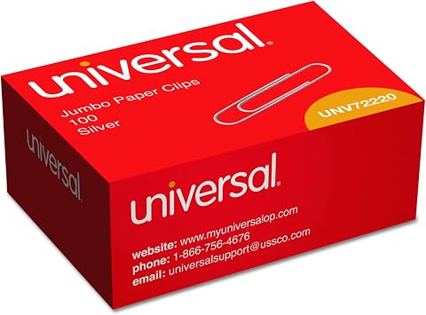 Universal Smooth Paper Clips Wire Jumbo Silver 100/Box, 10 Boxes/Pack UNV72220