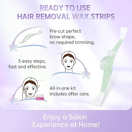 Miniatura 5 de Kit de tiras de cera para cejas, tiras de cera fría, eliminación de vello facial, 24 tiras, 4 toallitas de aceite calmante para tipos de piel