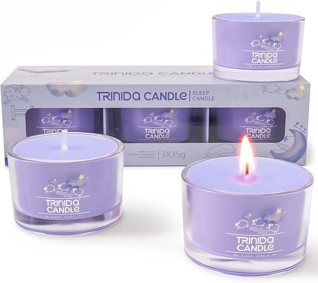 Sleep Candles Gifts for Women & Men, Scented Candles Gift Set for Anxiety Relief, TRINIDa 105g Hand-Poured Natural Soy Wax Scented Lavender Candles Promotes Sleep, Birthday Gifts for Her/Him