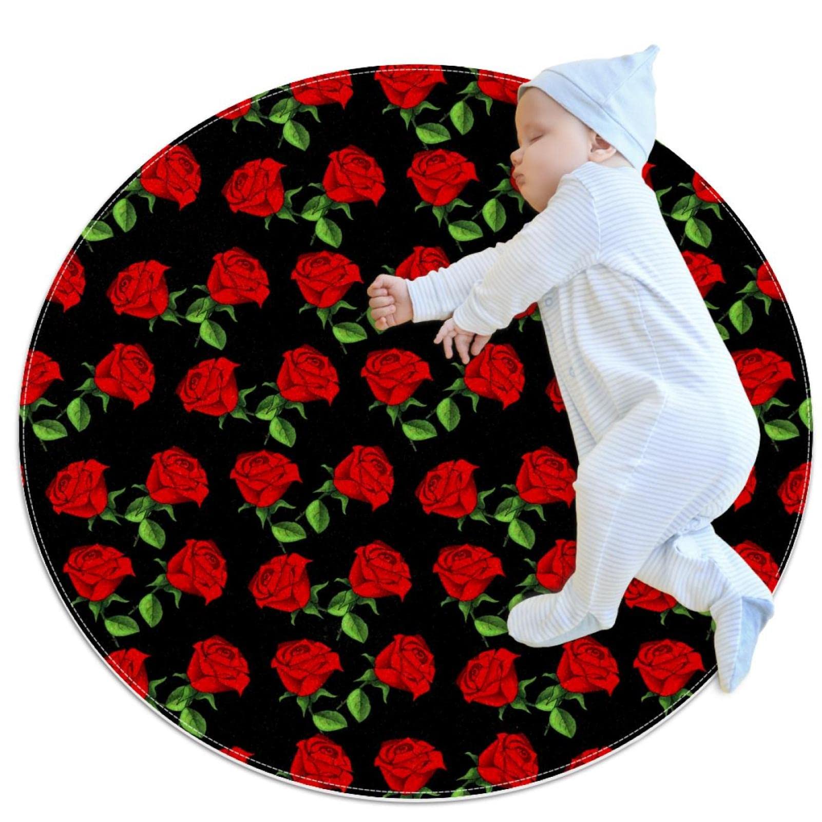 Tapis rond JDEZ de 100cm avec fleurs de roses pour salon et chambre
