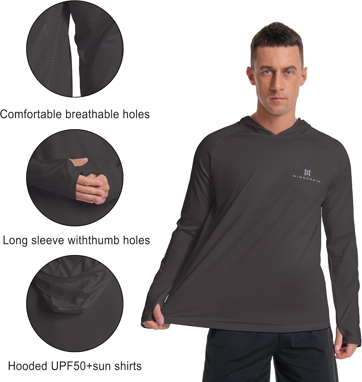 Men's Sun Protection Hoodie UPF 50+ Fishing Long Sleeve Rash Guard Shirt SPF UV Protection T-Shirt Lightweight - Image 4