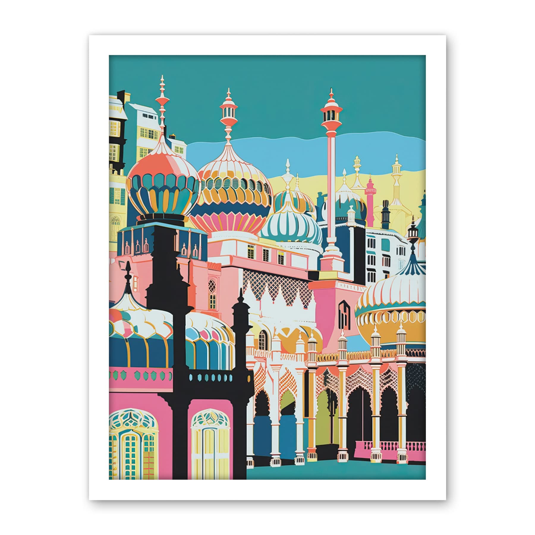 Artery8 Brighton Royal Pavilion Multicoloured Architecture Artwork Framed Wall Art Print 18X24 Inch