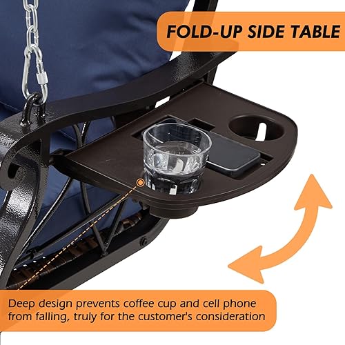 Miniatura 3 de Silla columpio de mimbre para 3 personas, resistente de 900 libras, silla columpio de ratán para exteriores con soporte para tazas y cadenas de